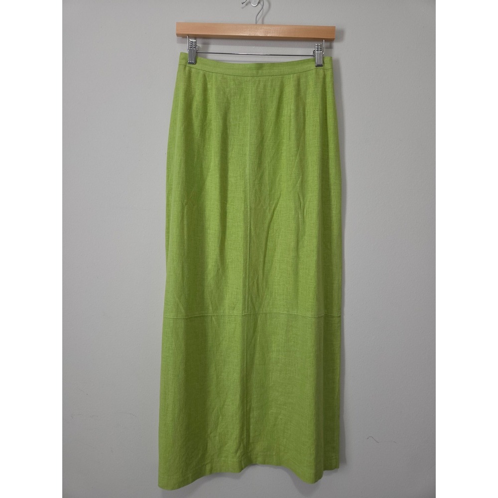 Central Falls Vintage Lime Green Linen Blend Maxi Skirt Size 8 High Waist Column